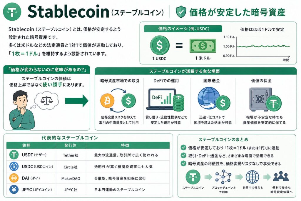 Stablecoin（ステーブルコイン）｜価格が安定した暗号資産