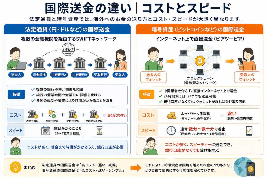 国際送金の違い｜コストとスピード