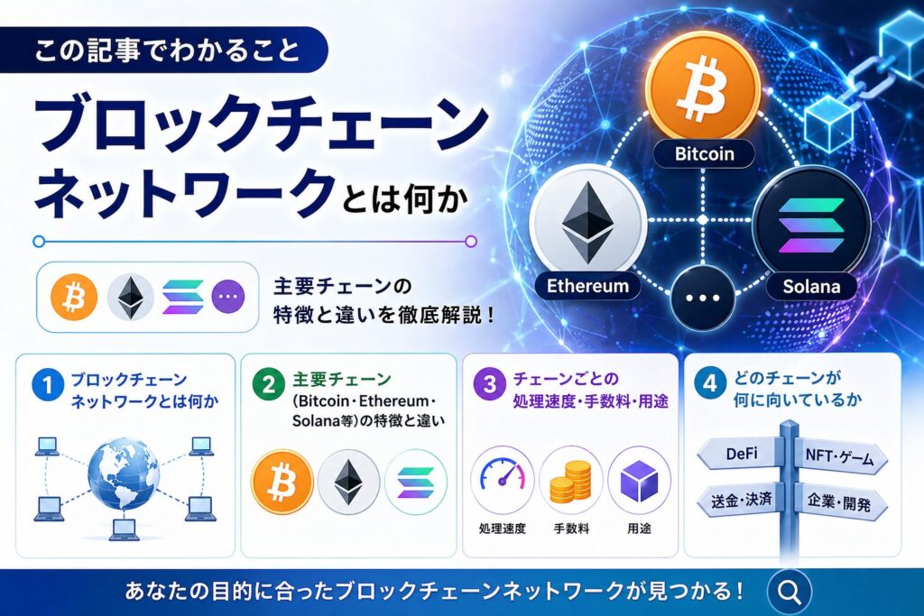 ブロックチェーンネットワークとは？イーサリアム・ソラナなど主要チェーンを解説