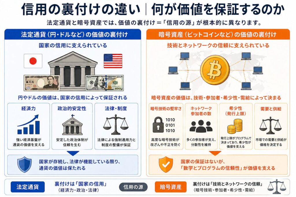 信用の裏付けの違い｜何が価値を保証するのか