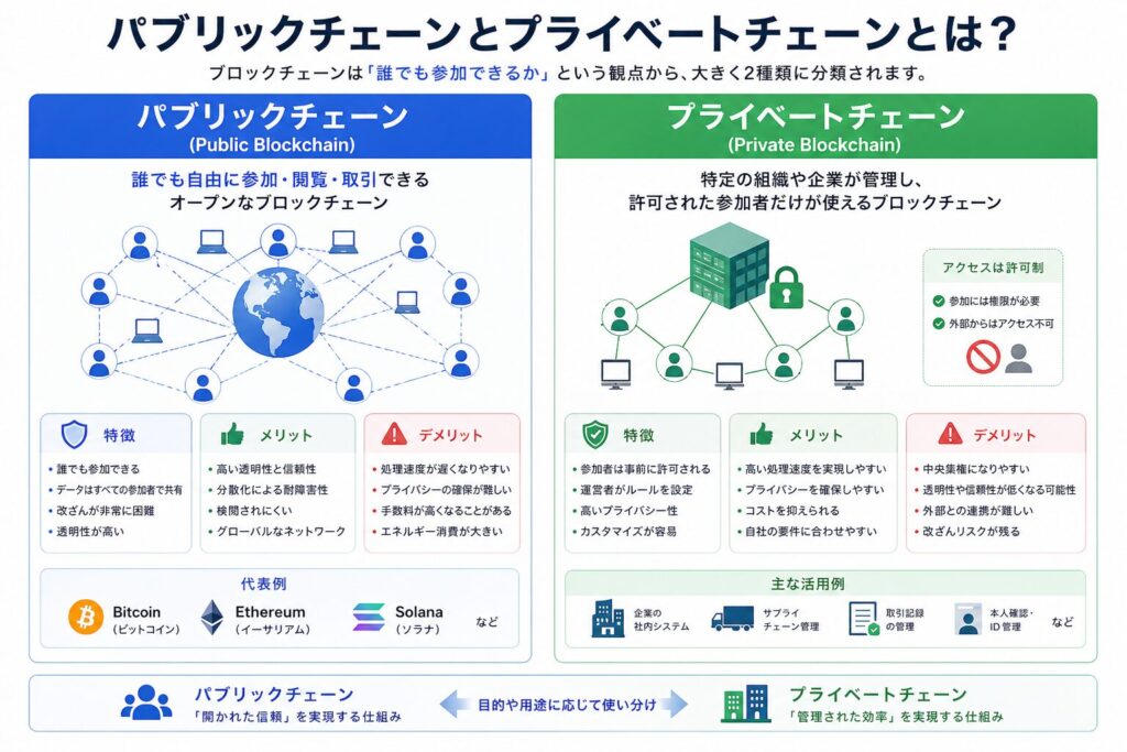 パブリックチェーンとプライベートチェーンとは？